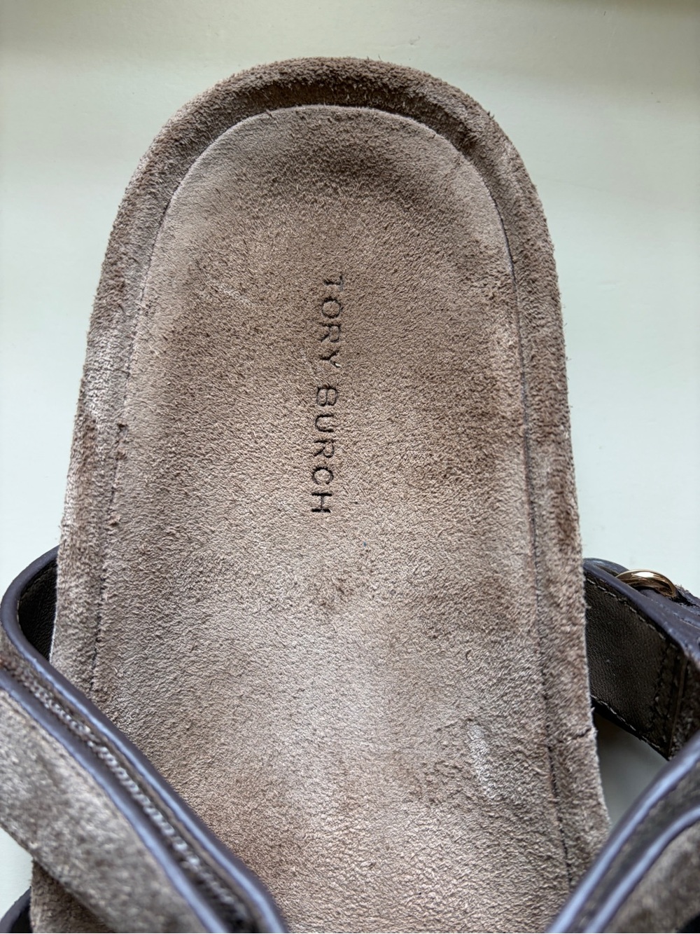 Tory Burch Brown Suede Double-Logo Slide Sandals - Picture 2 of 4